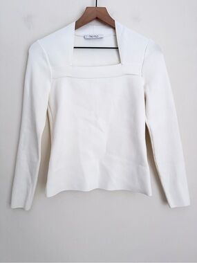 The Fold London Carlisle Knitted Square Neck Top white Small
